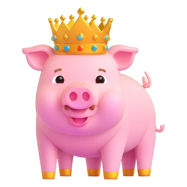 Minecraft style pig with a golden crown, inspired by Technoblade, inside a Minecraft castle sticker