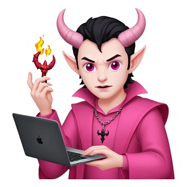 satan god with laptop, pink sticker