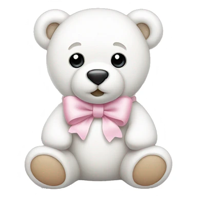 White teddy bear with light pink bow on the ear sticker