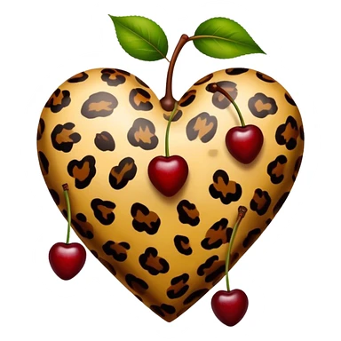 leopard print heart with two dark red cherry sticker