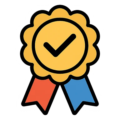 vector icon of a must have with gold and colorful elements, elegant and minimalist flat design, isolated on white background, award badge style, 2D flat vector, trending icon look, soft shadows, no text, perfect for commercial use sticker