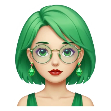 gem lover woman with gem accessories excessive amount gem glassess very big gem earrings green hair sticker