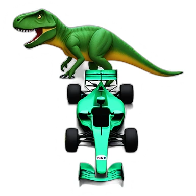 t-rex behind f1 car sticker