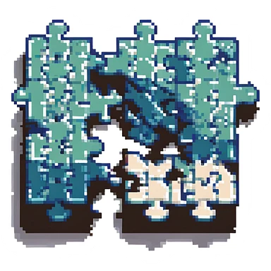 pixel art of puzzle pieces fitting together, collaboration sticker