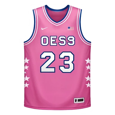 pink basketball jersey with the number 23 and a pattern sticker