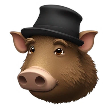 Really sad brown boar in a black winter hat sticker