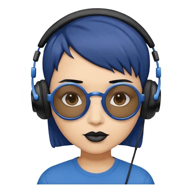 Light Brown Skin Dark Blue Haired Gray Eyes Circle Shaped Shades Black Colored Squareded Ears Headphones Short Haired Black Lips Blue Shirt  sticker