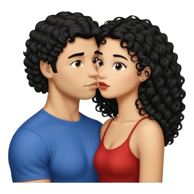 a strong man with straight short black hair kissing a shorter girl with long black curly hair sticker