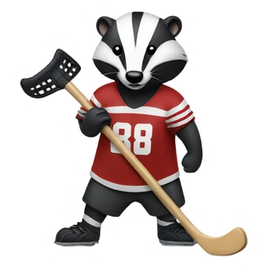 Badger holding a hockey stick sticker