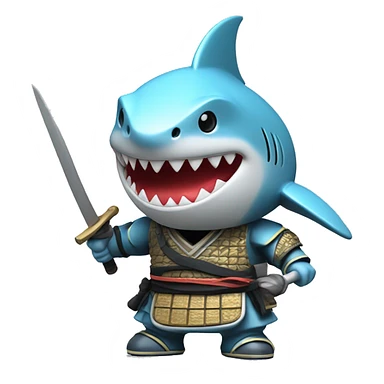A 3D-style chrome figurine of a shark in a samurai outfit. sticker
