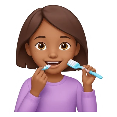 little brown girl brushing her teeth, pastel portrait, bright nourishing morning atmosphere, soft focus, isometric 3d plush sticker