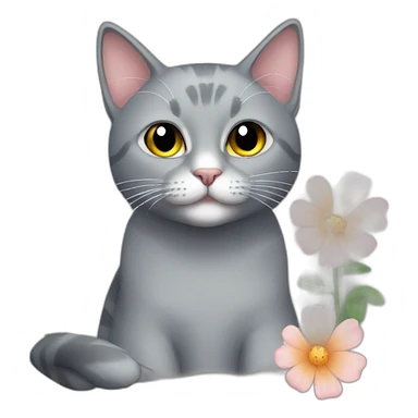 gray cat a flower sticker