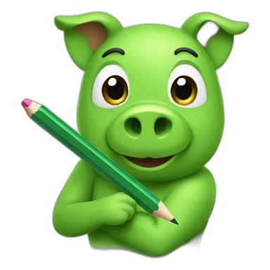 green piggy holding a pencil sticker