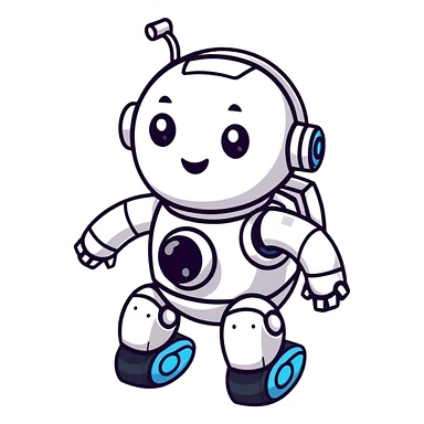 cartoon sticker of a laughing AI robot with comic eyes, playful sticker