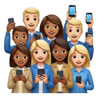 a crowd of people with happy faces and holding phone sticker