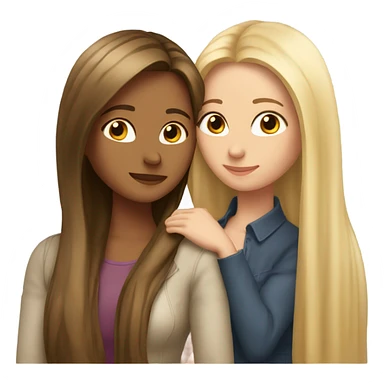 beautiful woman with long straight blonde hair hugging beautiful woman with long straight brown hair sticker
