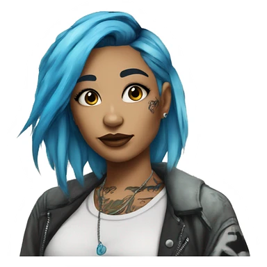 Lady wearing trendy graffiti street clothes with hair with highlights and a blue dyed hair streak and tattoos sticker