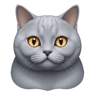 Cinematic Elegant Grey British Shorthair Cat Portrait Emoji, Head tilted slightly with a scrunched, iconic British Shorthair face, sleek soft grey fur with subtle blue undertones, Simplified yet sharp features, highly detailed, glowing with a warm, confident glow, high shine, poised and regal, stylized with an air of grace, focused and attentive, soft glowing outline, capturing the essence of calm elegance and quiet charm, so lifelike it feels as though it could turn its head and give a dignified meow at any moment! sticker