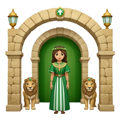 Andalousie drapeau 2 bande verte qui et une bande blanche au milieu avec une femme avec 1 lion de chaque coter d’elle sous un arc en pierre  sticker
