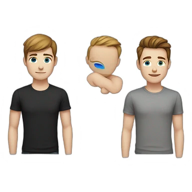 gay couple both brown hair both slim one blue eyes one dark eyes one in black shirt one in white shirt sticker