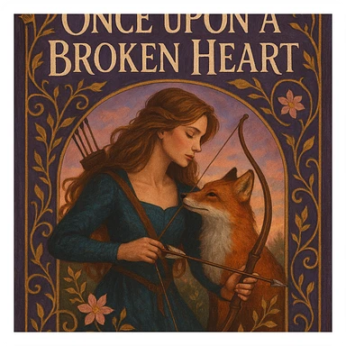 archer and fox together, storybook cover art, romantic fantasy, inspired by 'Once Upon a Broken Heart' sticker