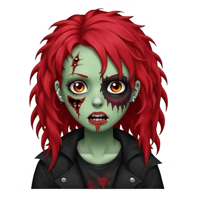 zombie girl red hair cacheado longo, com piercings na boca, nariz e sobrancelha,  roupa emo sticker