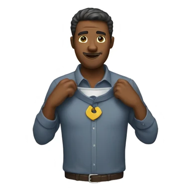 a man holding the holding the collar of his shirt sticker