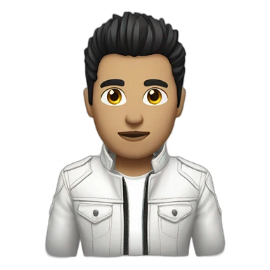 Punk male,dark hair, with white leather jacket with dark hair sticker