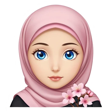 Turkish beautiful finish Konya girl blue eyes with hijab islamic dress and had on her hand sakura sticker