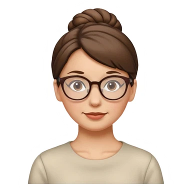 woman with brown hair in a bun and glasses, white European slightly older sticker