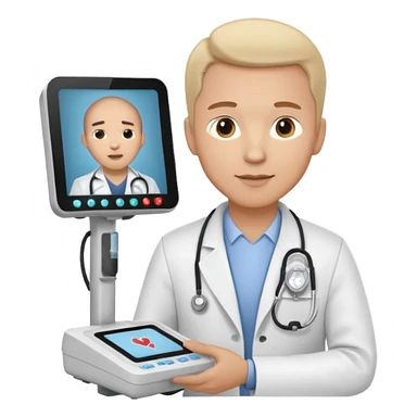 Cardiac sonographer male long white coat GE machine sticker