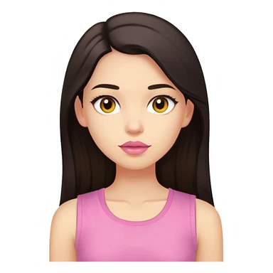 Create image that look like the girl in the photo. The girl has to have long dark hair, dark brown eyes, light skin color, medium sized pink lips, light yellow tight sleeveless shirt sticker