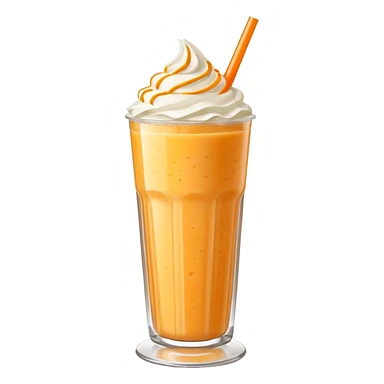 orange smoothie emoji tall glass with orange smoothie, topped with whipped cream and a straw, bright lighting sticker