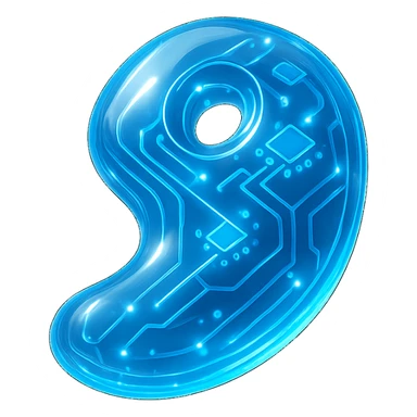 single magatama bead, glowing lines, glossy circuit style sticker