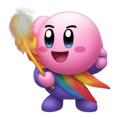 Kirby holding a rainbow flag (on fire$ sticker