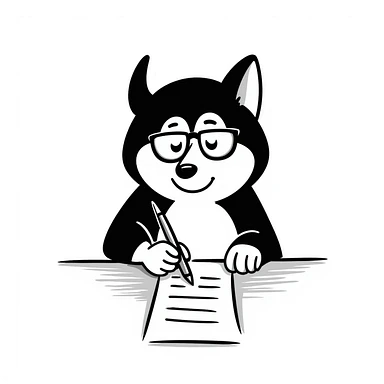 A husky dog with glasses is writing something sticker
