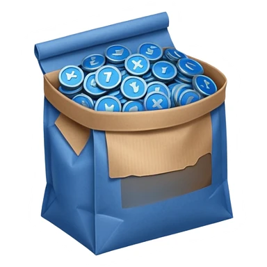 blue coins inside a brown bag  sticker