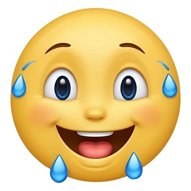 Emoji, yellow round laughing face, blue tears of joy on it  sticker