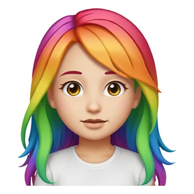 girl emoji with long rainbow hair, she's wearing a white top and has light olive skin  sticker