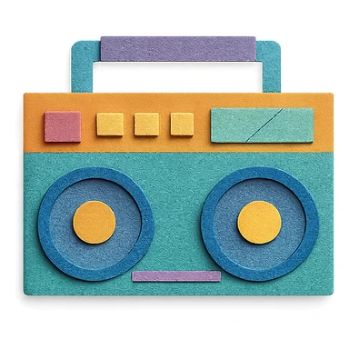 colorful paper-craft style boombox with layered paper look sticker