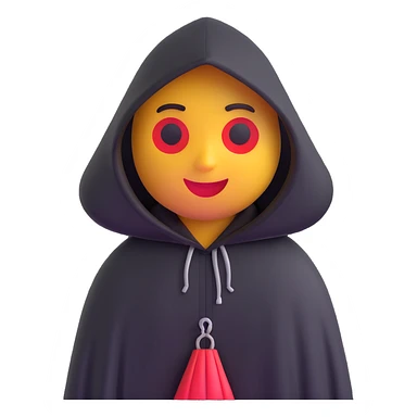 3D emoji of a character with a black hooded cloak, red accents, and a mysterious, shadowy appearance, inspired by the image provided. sticker
