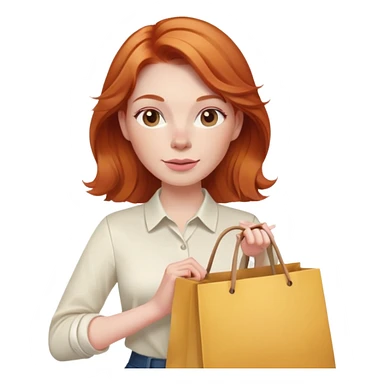 Shopping ginger woman pink cheeks long hair holding bags cream shirt sticker