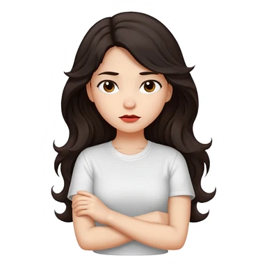 girl dark long wavy hair crossing her arms with slight pout sticker