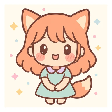 a cute girl with fox ears and ginger hair, blushing, in a kawaii chibi style sticker