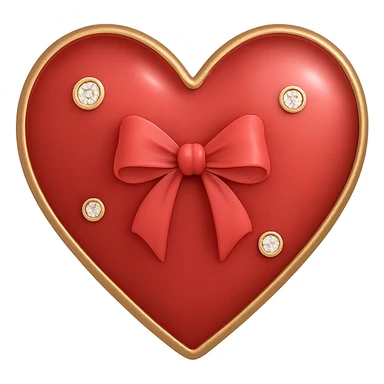 Add a small ribbon to the tiny red heart, pastel red enamel, sparkling gems, subtle gradient, soft glowing effect, no background, in a general style. sticker