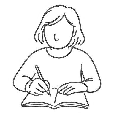 a human writing in a notebook sticker