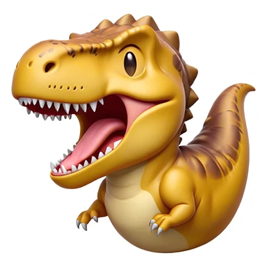 Cinematic Cute Yawning T-rex Portrait Emoji, Head tilted slightly with a dramatic, wide-open yawn, showcasing a robust, muscular form with a slightly open mouth revealing powerful jaws and sleepy, half-closed eyes, Simplified yet irresistibly adorable features, highly detailed, glowing with a soft, cozy prehistoric glow, high shine, relaxed yet expressive, stylized with a hint of whimsical ancient ease, soft glowing outline, capturing the essence of a drowsy yet affectionate T-rex that appears ready to stretch and yawn its way out of the screen! sticker