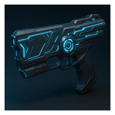 a futuristic gun inspired by the Dominator from Psycho-Pass, detailed, sci-fi weapon, glowing blue accents, sleek and high-tech design sticker