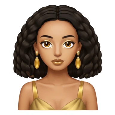 Solange brown eyes, black long hair, gold dress with earrings sticker