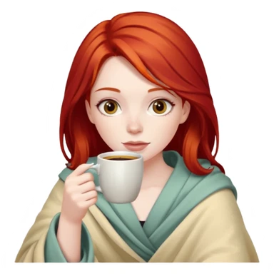 Girl with red hair inside a blanket sipping coffee sticker